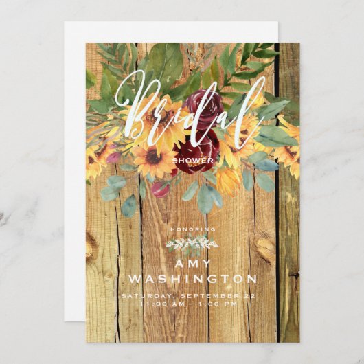 踊り素朴ひまわりブライダルシャワー 招待状 (正面/裏面)