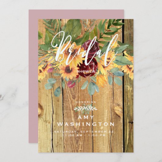 踊り素朴サンフラワーズダスティバラブライダルシャワー 招待状 (正面/裏面)