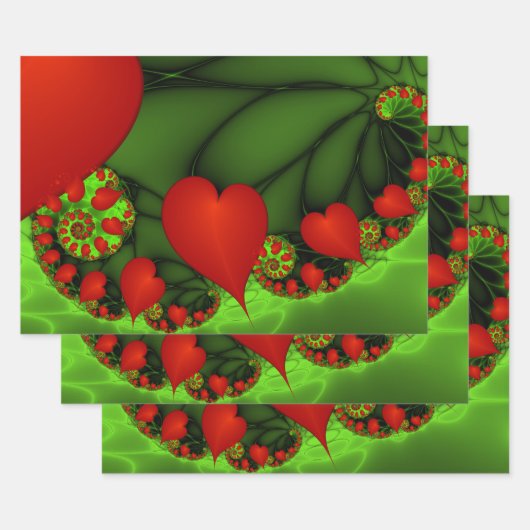 踊り赤いハートモダン抽象芸術フラクタル ラッピングペーパーシート (セット)