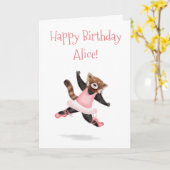 踊り赤パンダパーソナライズされた誕生日カード カード (黄色い花)