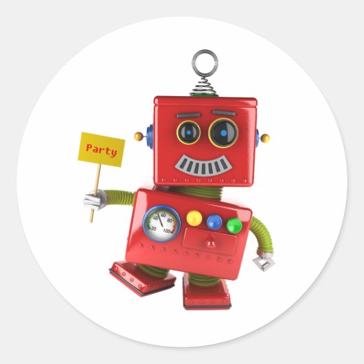 踊り赤パーティー標識付きロボット ラウンドシール (正面)
