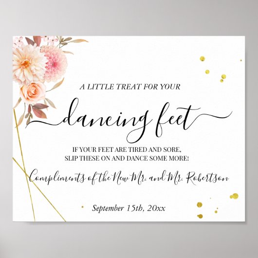 踊り足ビーチサンダルウェディングレセプションサイン ポスター (正面)