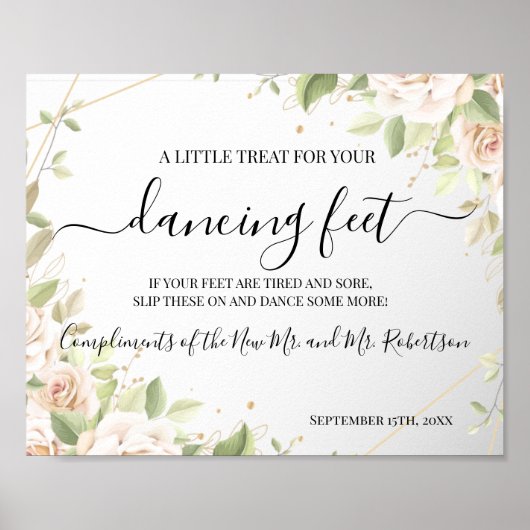 踊り足ビーチサンダルウェディングレセプションサイン ポスター (正面)