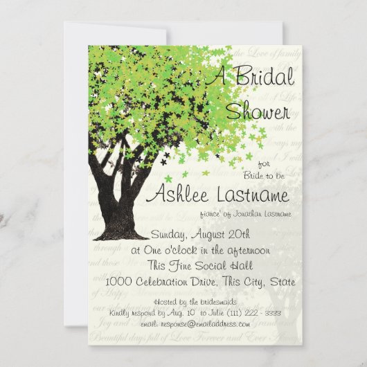 踊り開花ツリーブライダルシャワー 招待状 (正面)