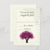 踊り開花プラムパープルツリー結婚と文字 出欠カード (正面/裏面)