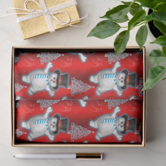 踊り雪だるまオンレッドクリスマス 薄葉紙 (ギフト)