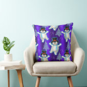 踊り雪だるまクリスマスブルー クッション (椅子)