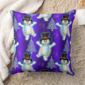 踊り雪だるまクリスマスブルー クッション (ブランケット)