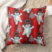踊り雪だるまクリスマスレッド クッション (ブランケット)