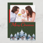 踊り雪だるま&トナカイホリデーフォトカード シーズンカード (正面/裏面)