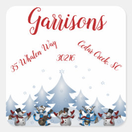 踊り雪だるま&トナカイ差出人住所ラベル- スクエアシール