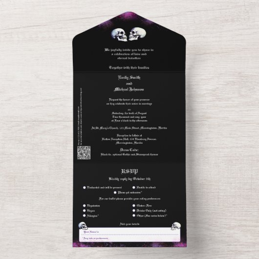 踊り骨格パープルゴシック結婚式招待状 オールインワン招待状 (内側)