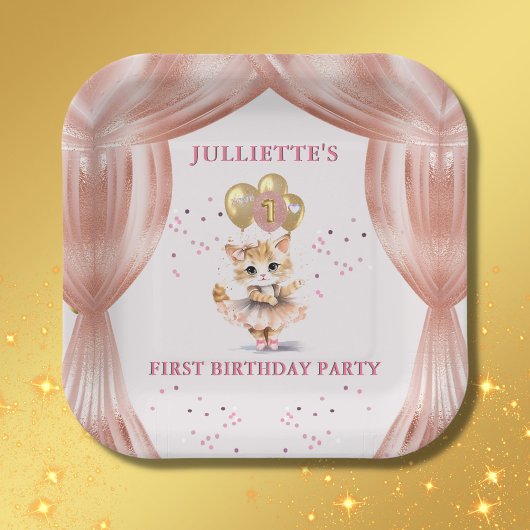 踊り魅力的キットンフォトファースト誕生日ガール ペーパープレート
