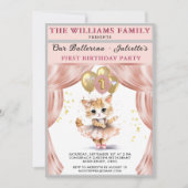 踊り魅力的キットンフォトファースト誕生日ガール 招待状 (正面)