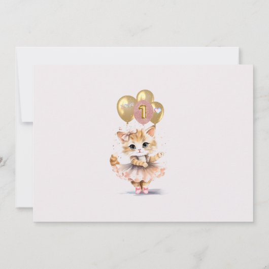 踊り魅力的キットンフォトファースト誕生日ガール 招待状 (裏面)