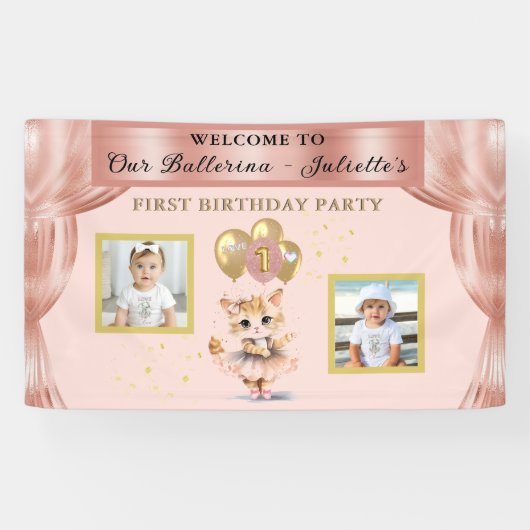 踊り魅力的キットンフォトファースト誕生日ガール 横断幕 (横)