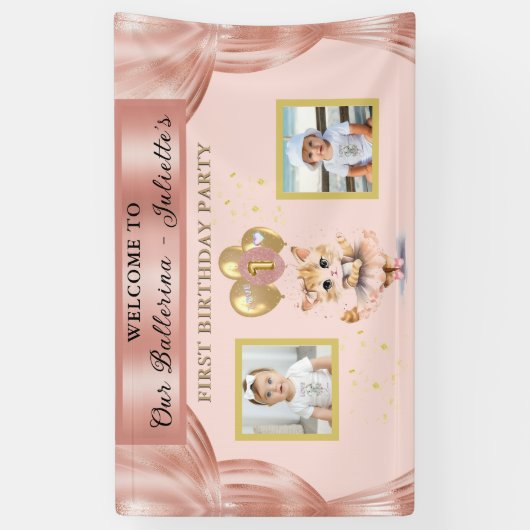 踊り魅力的キットンフォトファースト誕生日ガール 横断幕 (縦)