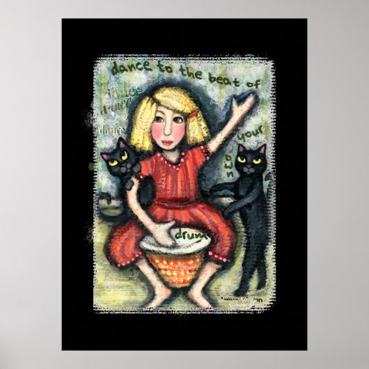 踊り黒猫アートポスタープリント ポスター (正面)