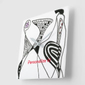 「踊り・ヘン」は鶏肉を白黒に抽象化 スクエア壁時計 (傾斜)