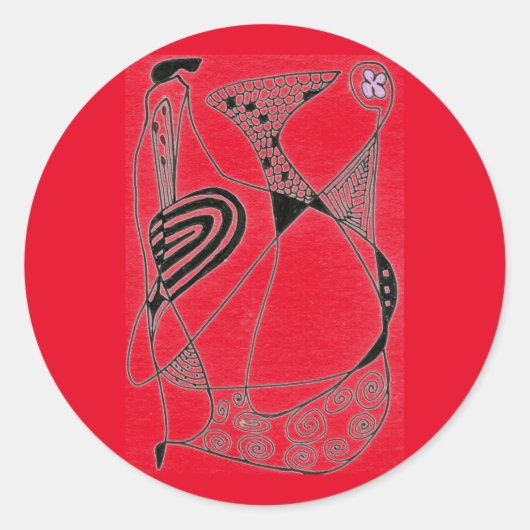 "踊りHen on Red"抽象デザインシール ラウンドシール (正面)