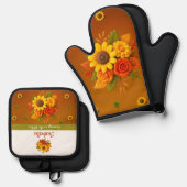 「踊りinキッチン」 – 秋のひまわり花束 鍋つかみ&鍋敷きセット (正面/裏面)