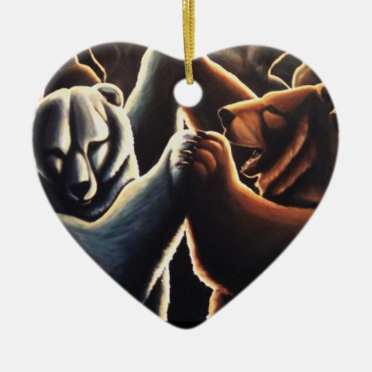 踊るくまのオーナメント多文化愛ギフト セラミックオーナメント (正面)