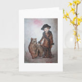 踊るくま カード (黄色い花)