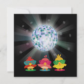 踊る及びパーティを楽しむ陰を持つかわいい鳥 招待状 (正面)