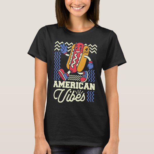 踊る犬 - アメリカンスタイル 7月4日Tシャツ Tシャツ (正面)