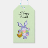 踊る紫色のイースターのウサギのミントの緑 ギフトタグ (正面)