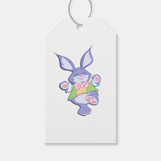 踊る紫色のイースターのウサギ ギフトタグ (正面)