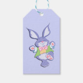 踊る紫色のイースターのウサギ ギフトタグ (正面)