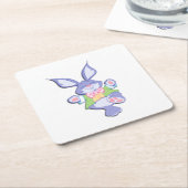 踊る紫色のイースターのウサギ スクエアペーパーコースター (アングル)