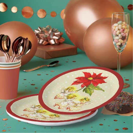 踊る赤ちゃん天使のクリスマスプレート ペーパープレート (複数)