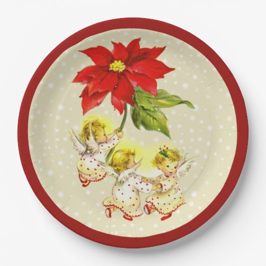 踊る赤ちゃん天使のクリスマスプレート ペーパープレート (正面)