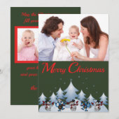 踊る雪だるまとトナカイのホリデー写真カード シーズンカード (正面/裏面)