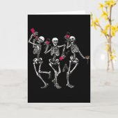 踊る骸骨 ワイン好き ユーモア ハロウィン カード (黄色い花)