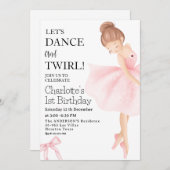 踊ろうバレリーナガールTWIRLバレリーナガール1st誕生日 招待状 (正面/裏面)