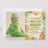 踏みつぶせ！うなりなき緑の恐竜の誕生日 招待状 (正面)