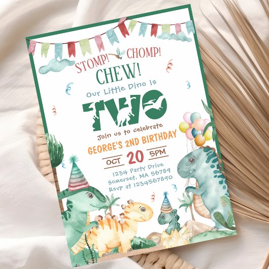 踏みつぶせ！かみ砕け！ちび恐竜2歳の誕生日 招待状