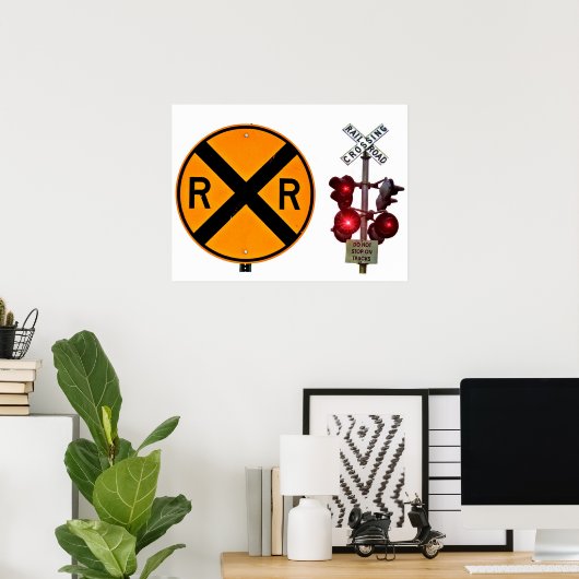 踏切サインと信号 ポスター (ホームオフィス)