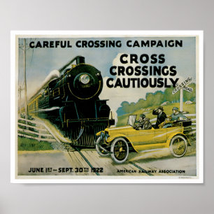 踏切自動車広告ヴィンテージアートポスター ポスター