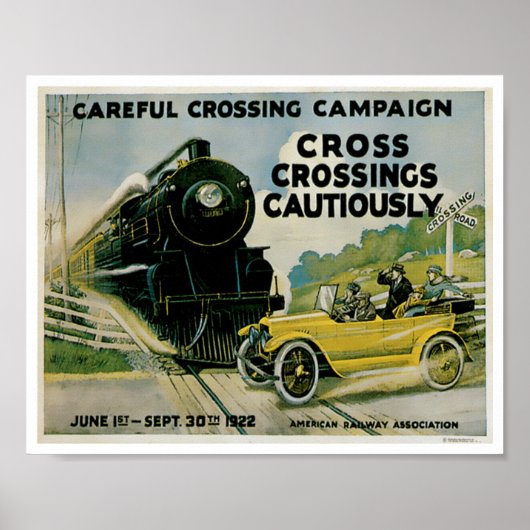 踏切自動車広告ヴィンテージアートポスター ポスター (正面)