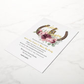 蹄鉄とブルゴーニュ・ピンク結婚フローラ 箔招待状 (回転した状態)