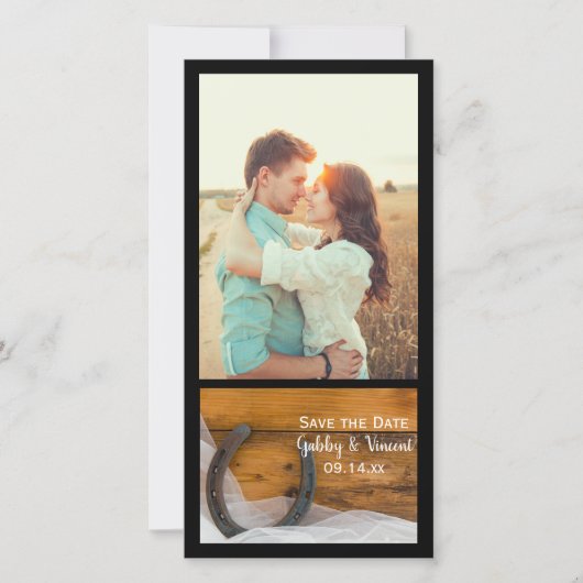 蹄鉄とヴェール西部の結婚式の日付を保存 セーブザデート (正面)