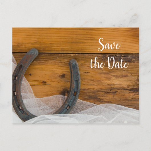蹄鉄とヴェール西部の結婚式の日付を保存 案内ポストカード (正面)