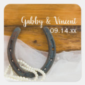 蹄鉄と真珠のカントリーウェスタン結婚ズ スクエアシール (正面)