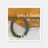 蹄鉄と真珠のカントリーウェスタン結婚ズ スタンダードカクテルナプキン (正面)