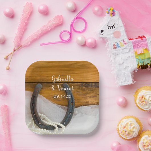 蹄鉄と真珠のカントリーウェスタン結婚ズ ペーパープレート (パーティー)