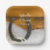 蹄鉄と真珠のカントリーウェスタン結婚ズ ペーパープレート (正面)